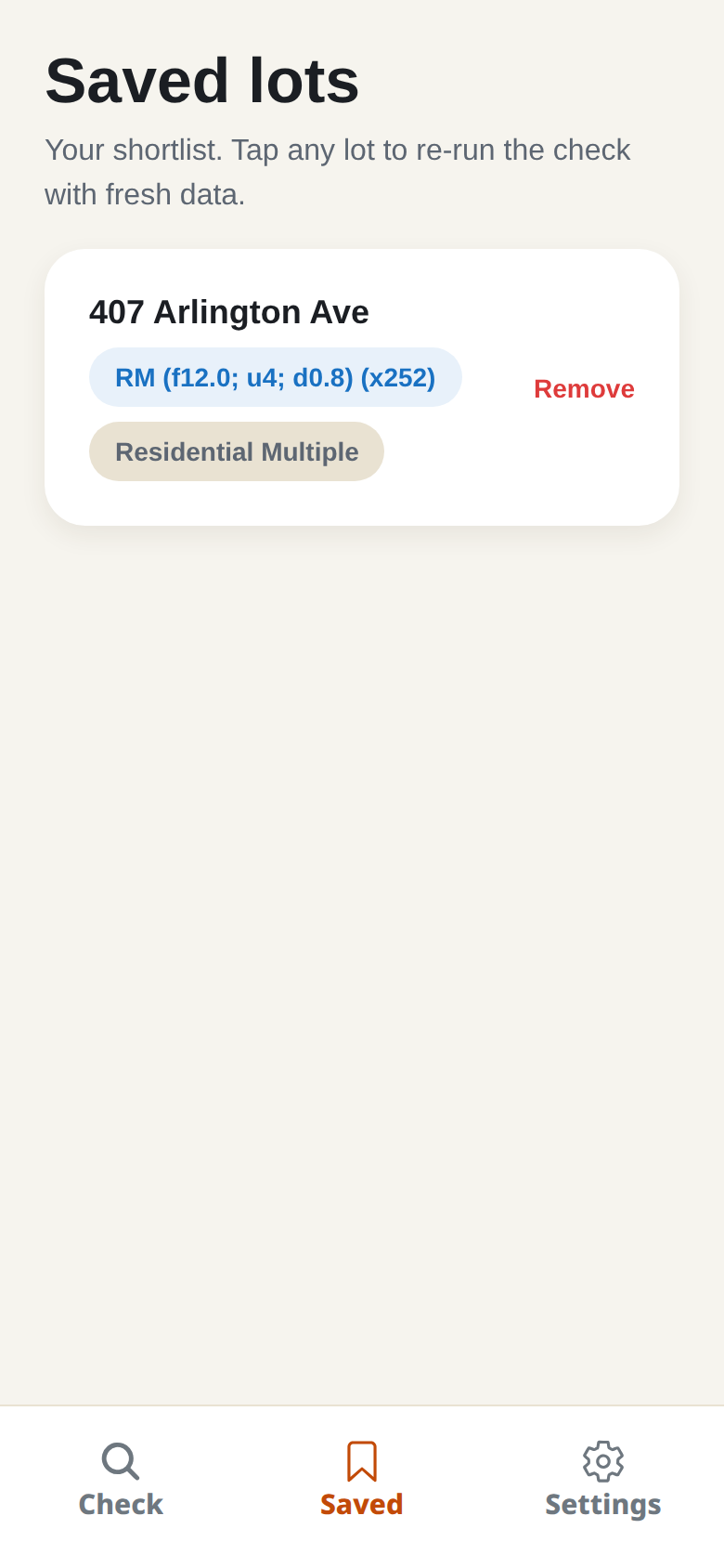 LotCheck saved lots